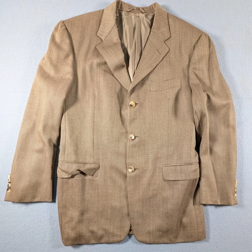 Hickey Freeman‎ Blazer Mens 40 Reg Tan Wool Canterbury Sport Coat